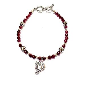 SILPADA Bracelet Garnet Sterling Silver B1488 Heart Toggle Beaded Excellent Cond